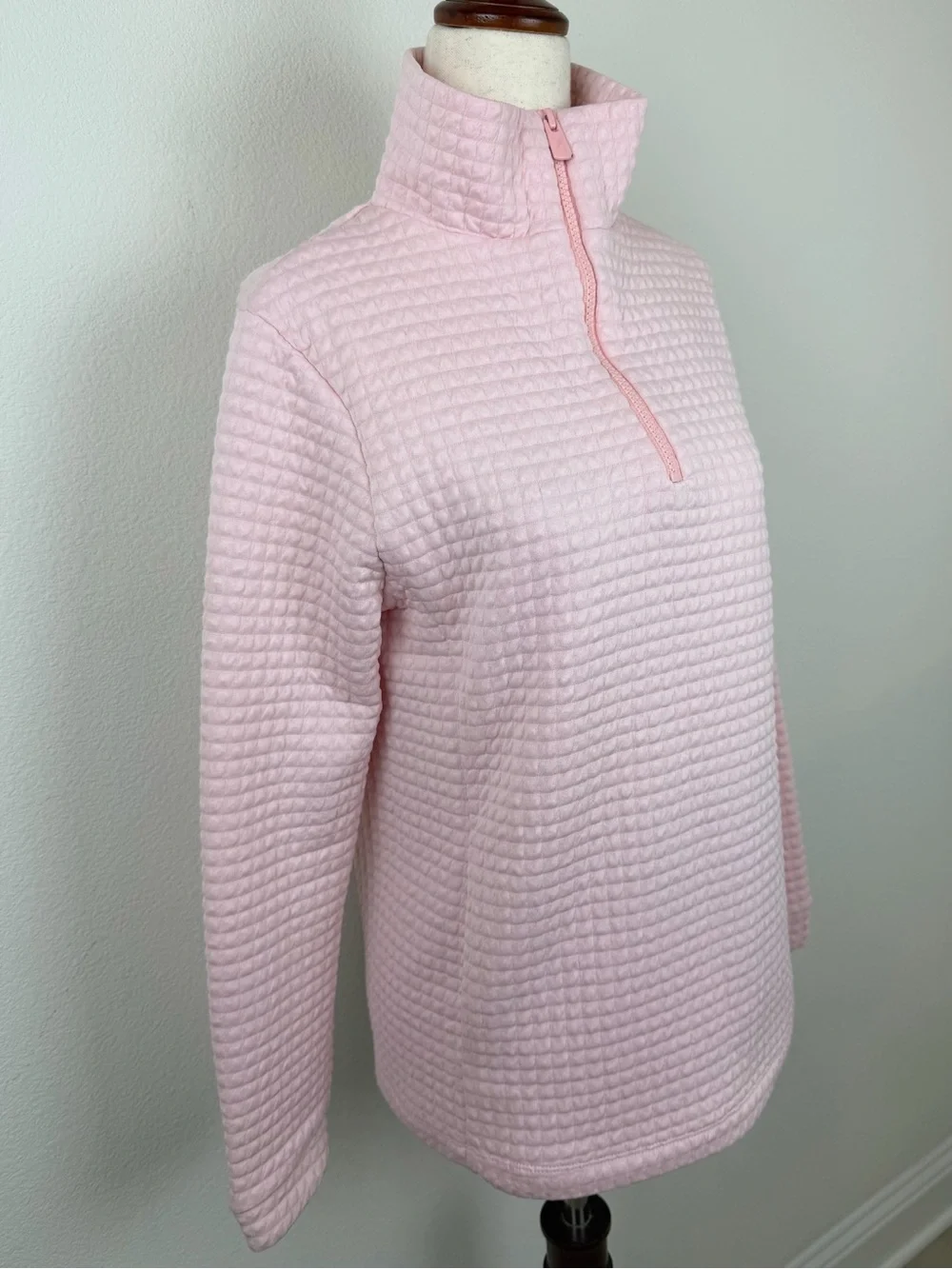 Dudley Stephens Pocomo Pullover 1/4 Zip Quarter Waffle Knit Sweater Pale Pink